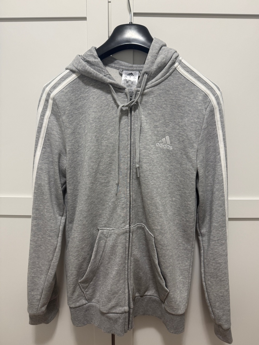 Adidas Grey 3-Stripes Full Zip Hoodie
